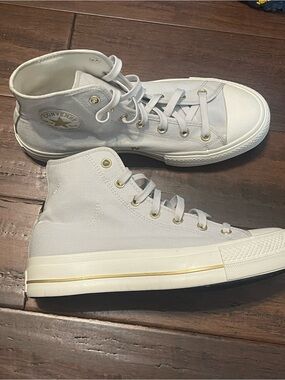 Converse High-Top Canvas Sneakers - White with Gold Trim